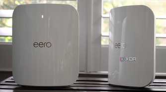 Eero Max 7 review two routers, one at an angle