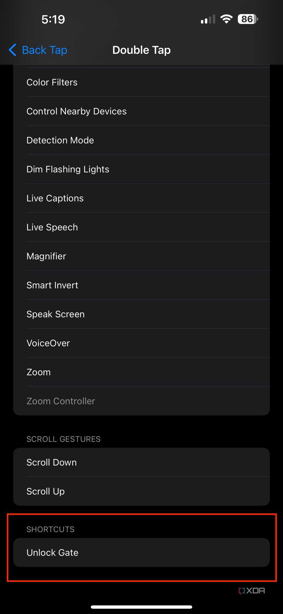 shortcuts section with a list of available shortcuts