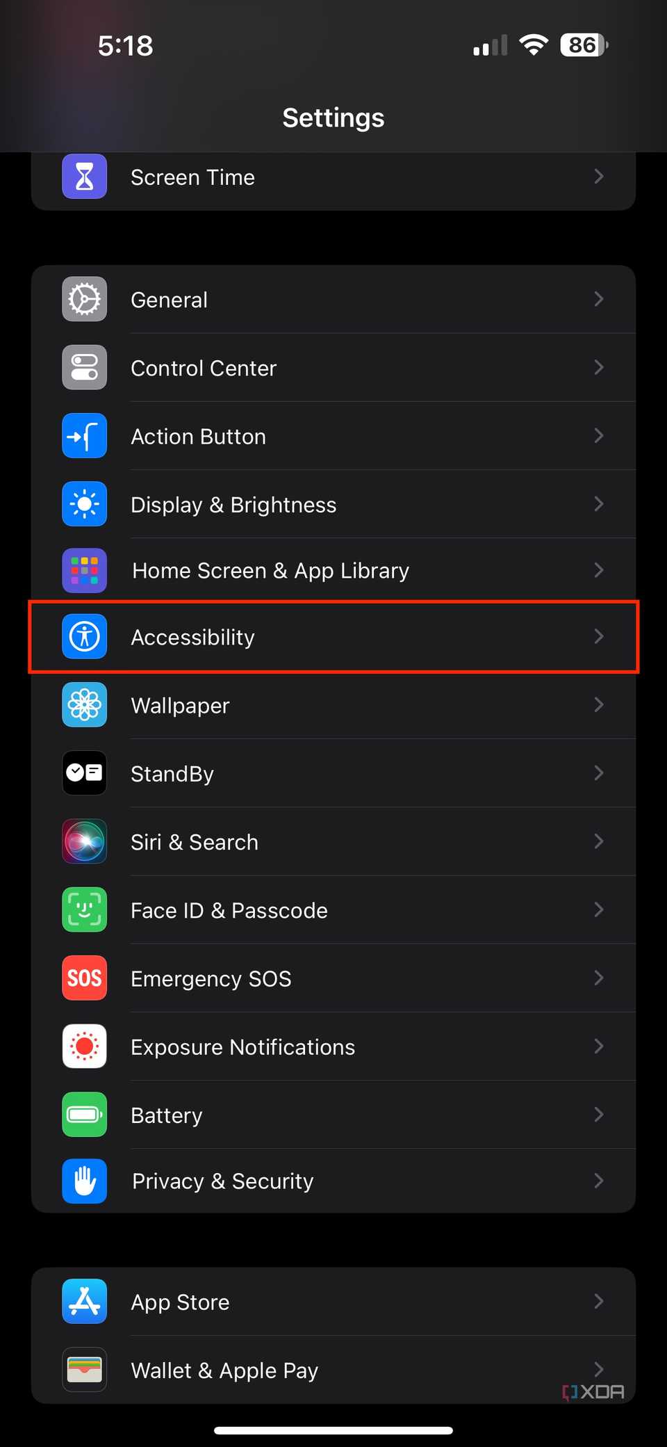 accessibility settings on iOS 