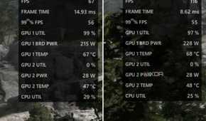 An image showing two screenshots next to each other with AMD Adrenalin overlay.