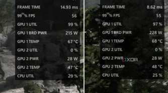 An image showing two screenshots next to each other with AMD Adrenalin overlay.