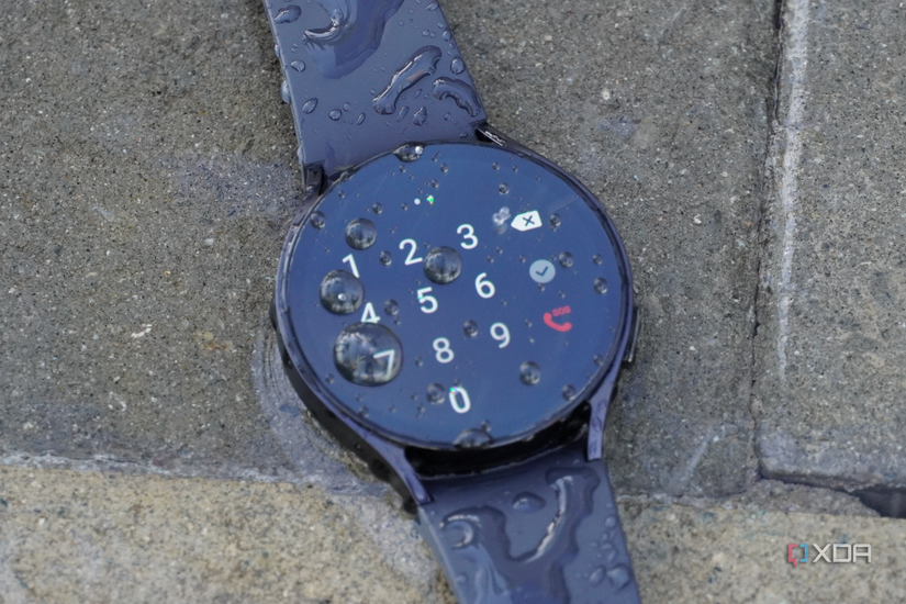 Water droplets on a Samsung Galaxy Watch 6 smartwatch.