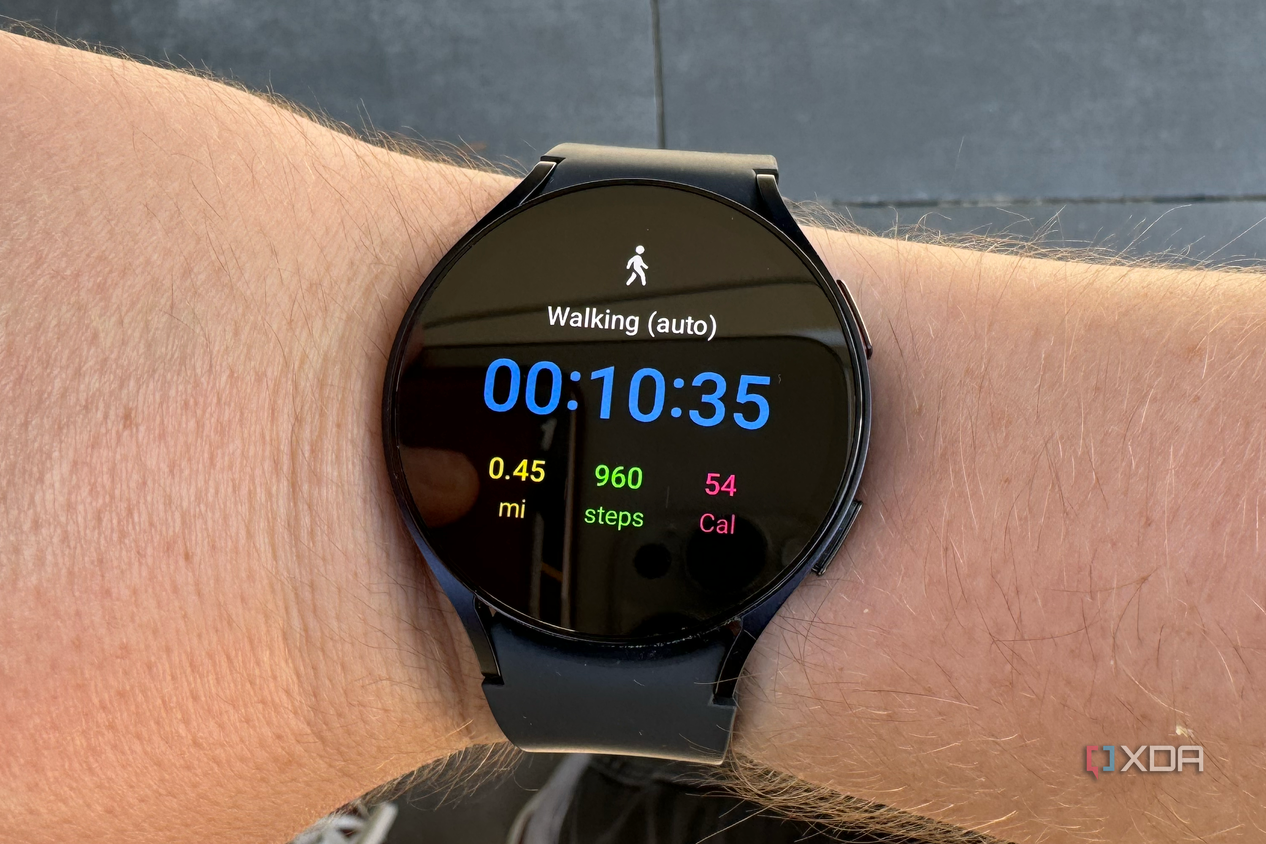 The Galaxy Watch 6 on a wrist showing a walking workout.