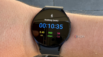 The Galaxy Watch 6 on a wrist showing a walking workout.