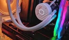 An image showing the internal components of a gaming PC with RGB lights.