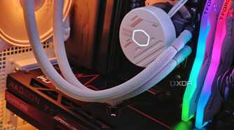 An image showing the internal components of a gaming PC with RGB lights.