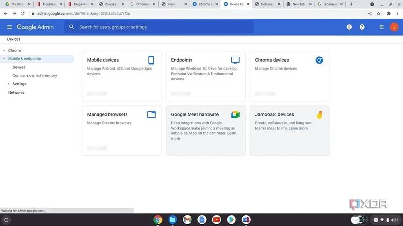 The Google admin console in ChromeOS