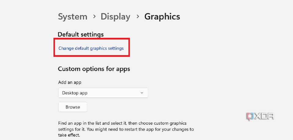 A screenshot showing the graphics settings in Windows 11.
