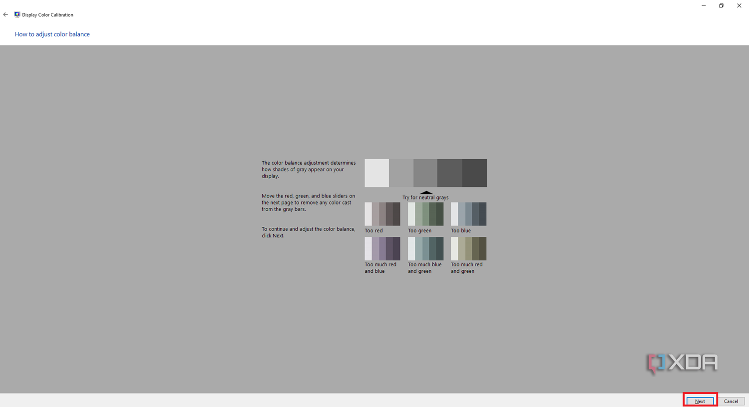 Windows Color Calibration tool with instructions for color calibration section