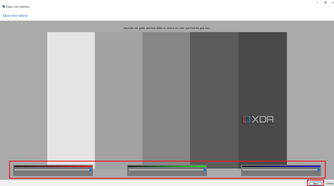 Windows Color Calibration tool with three sliders, one for each red, green and blue color