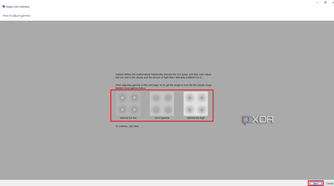 Windows Color Calibration tool with sample images for the correct and wrong Gamma settings