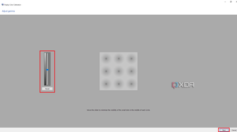 Windows Color Calibration tool with slider for changing gamma and a sample image for comparison