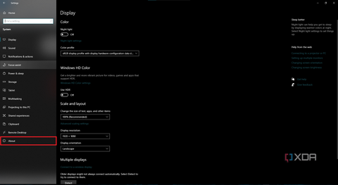 system menu in windows with about button highlighted on the left