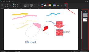 Screenshot of Paint in Windows 11 with the Layers button and layer list highlighted