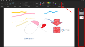Screenshot of Paint in Windows 11 with the Layers button and layer list highlighted