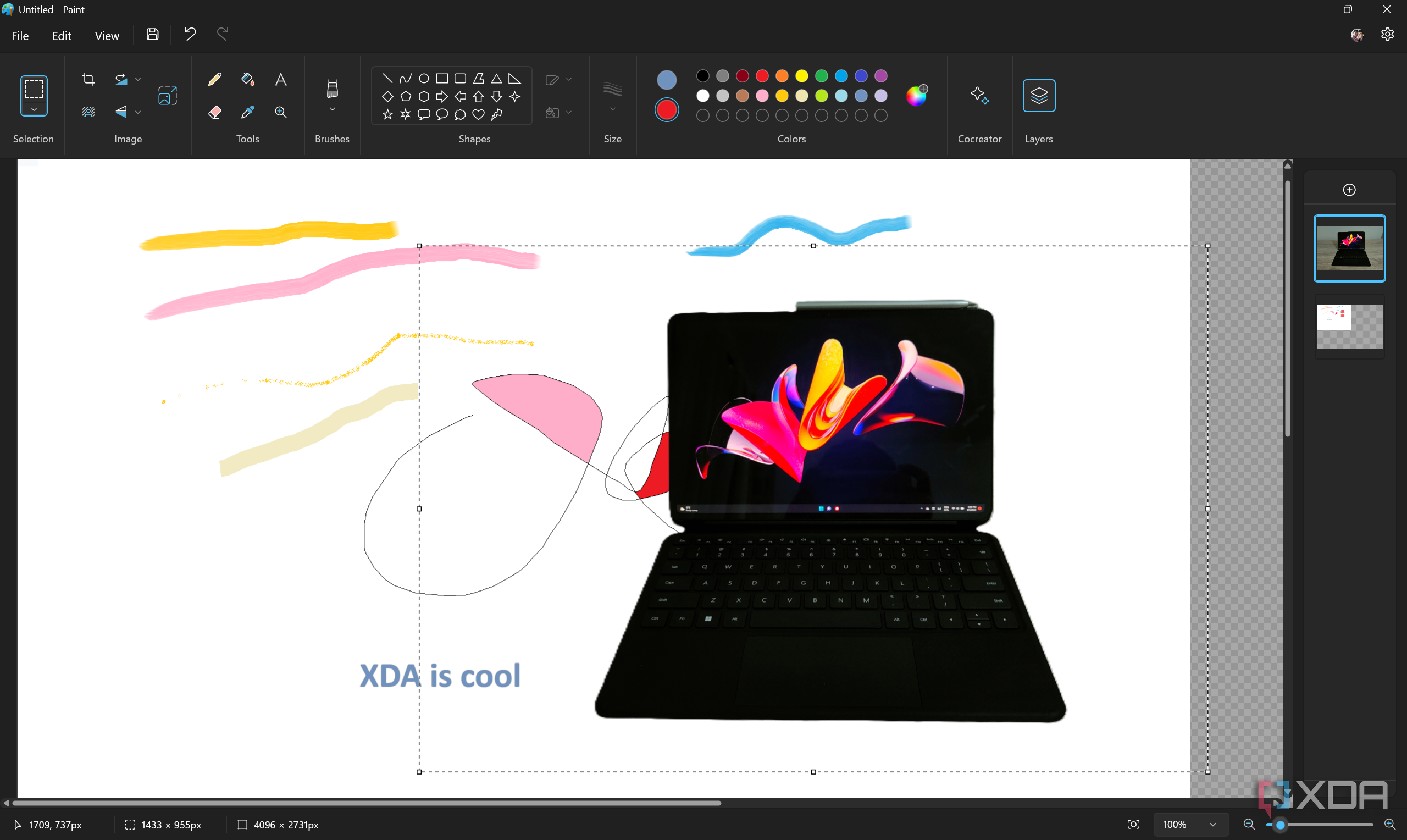 Screenshot of Paint in Windows 11 with the background removed from a picture of a tablet