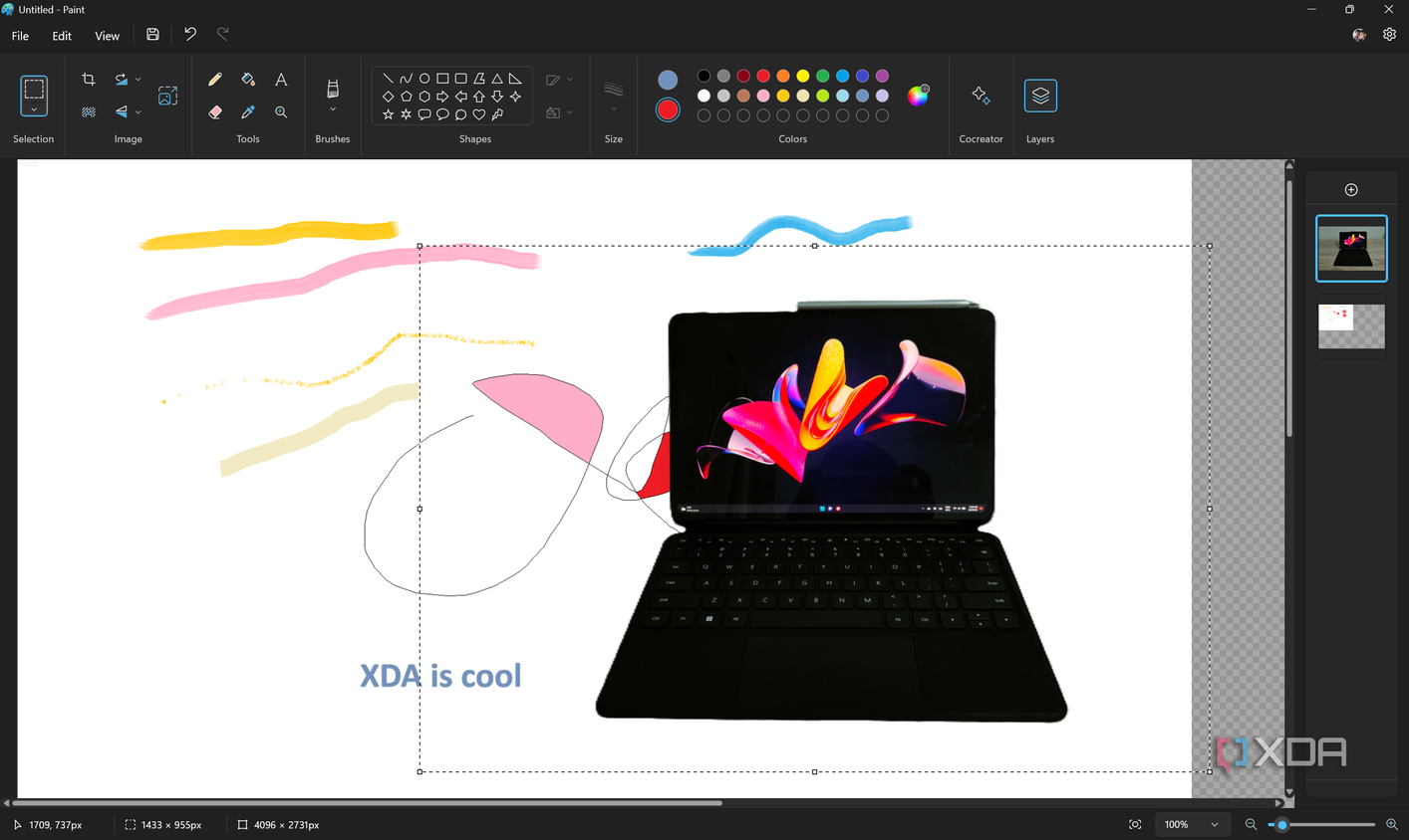 Screenshot of Paint in Windows 11 with the background removed from a picture of a tablet