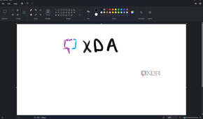 Screenshot of Paint in Windows 11 with a poorly drawn XDA logo on the canvas