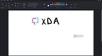 Screenshot of Paint in Windows 11 with a poorly drawn XDA logo on the canvas