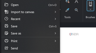 Screenshot of the File dropdown menu in Paint