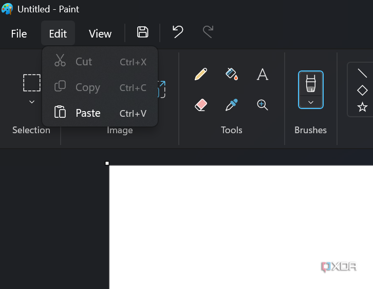 Screenshot of the Edit dropdown menu in Paint