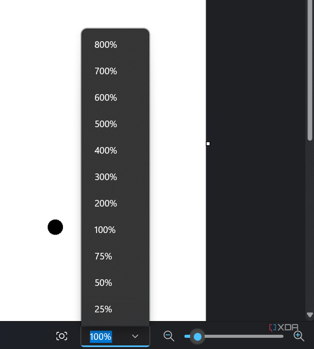 Screenshot of the zoom controls in Paint in Windows 11
