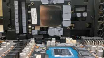 an image showing the core of an RTX GPU along with heatsink, thermal pads and etc.