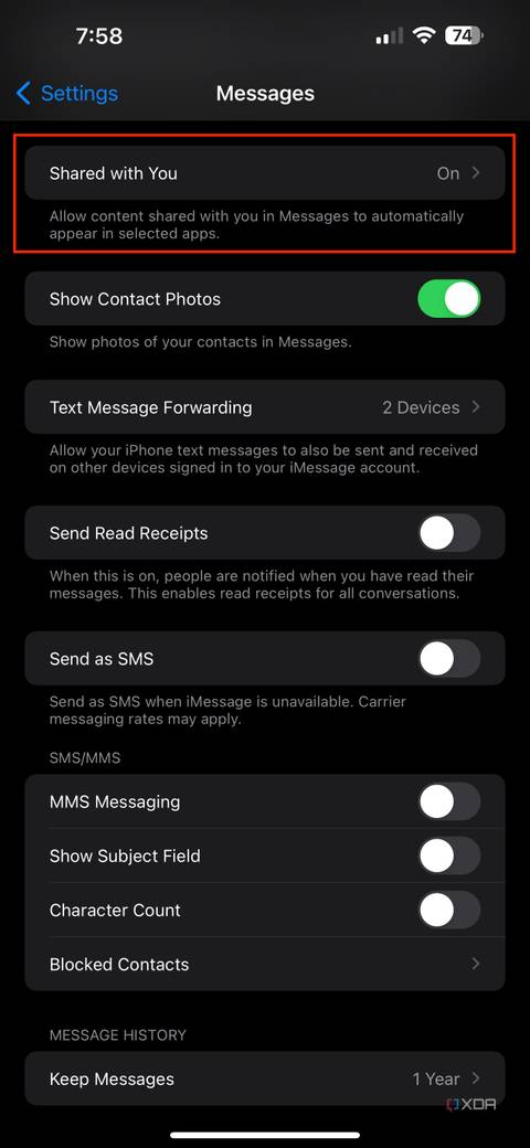 shared with you section in settings app