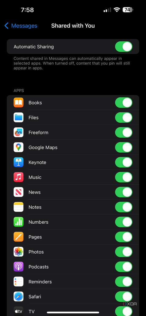 shared with you section in settings where you can enable or disable the feature