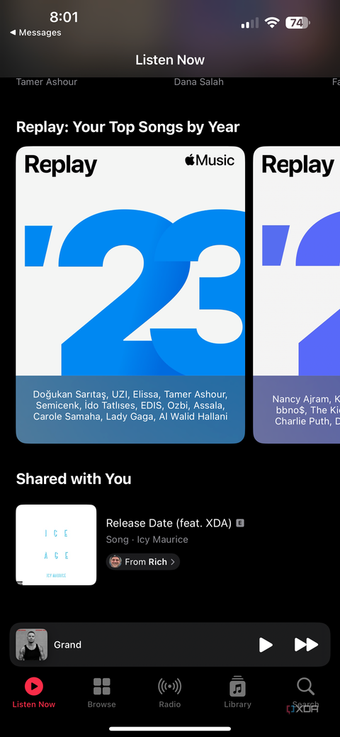 shared with you section in the listen now tab of apple music