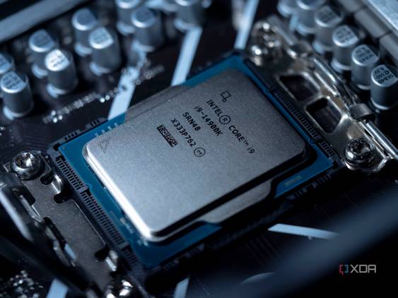 Intel Core i9 14900K in a CPU socket in a motherboard