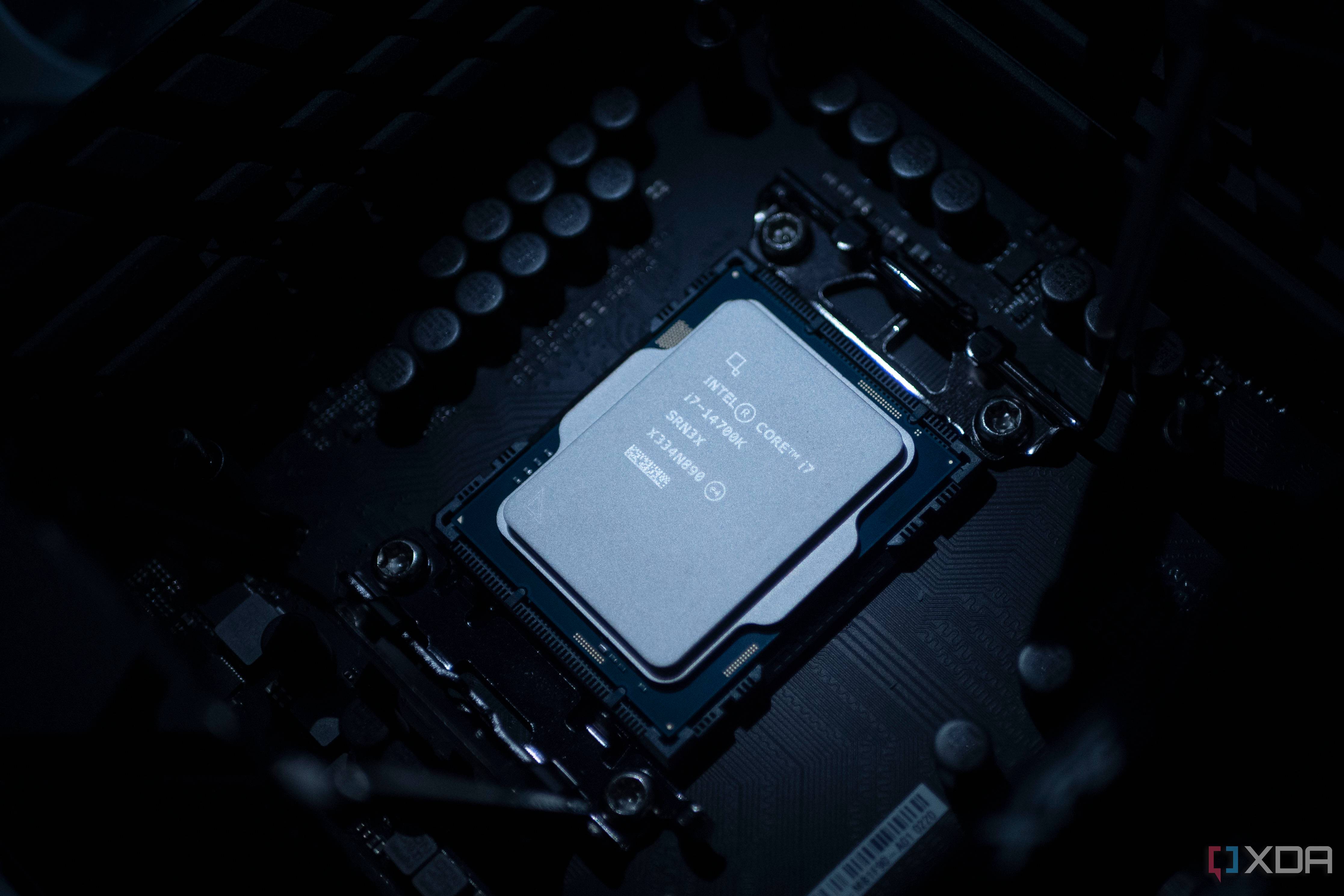 Intel Core i7-14700K in a motherboard CPU socket
