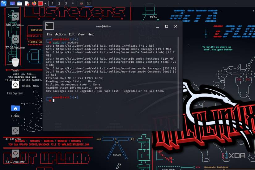 A screenshot of the package manager in Kali Linux