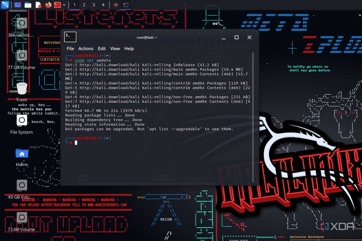 A screenshot of the package manager in Kali Linux