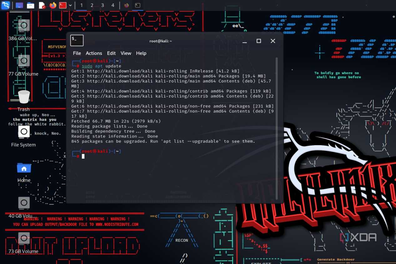 A screenshot of the package manager in Kali Linux