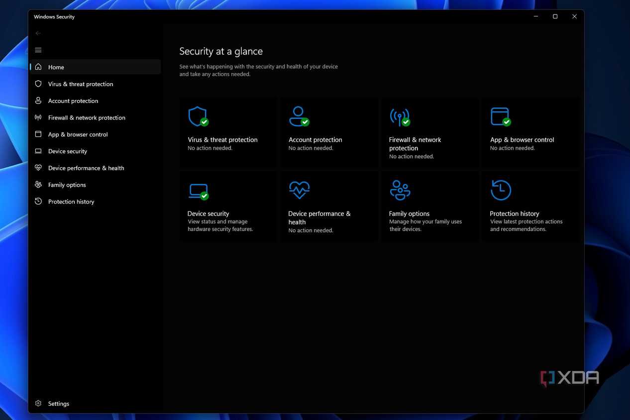 Windows 11 screenshot that shows Microsoft Defender settings.