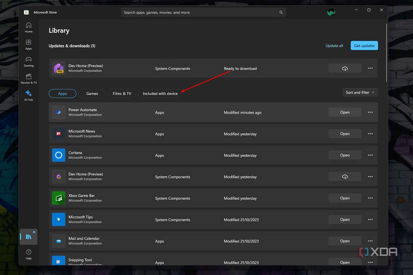 Windows 11 screenshot that shows the Library section in the Microsoft Store