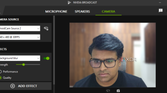 A screenshot showing the Nvidia Broadcast interface with webcam BG Blur feature.