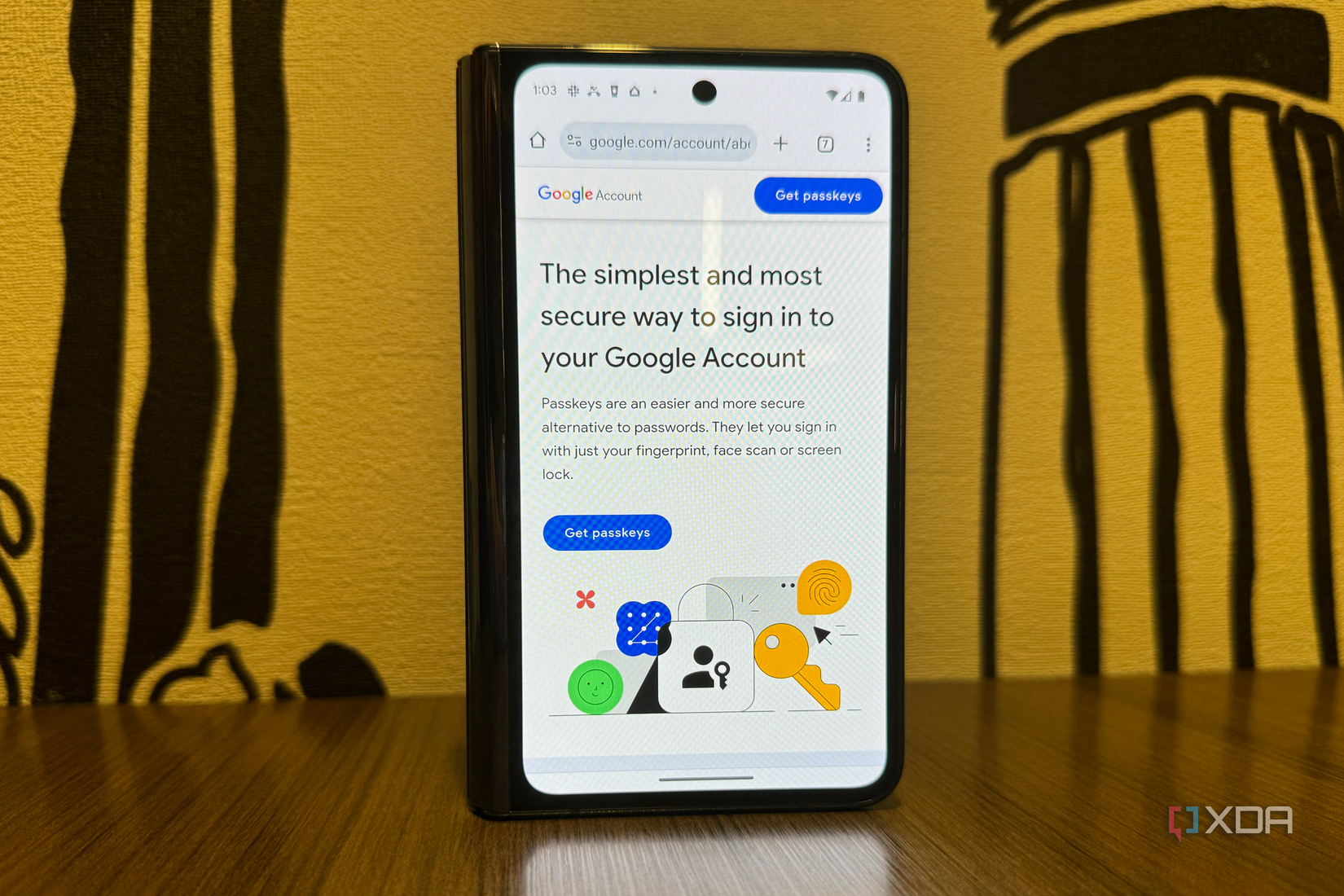 The Google Passkeys page on a Google Pixel Fold.
