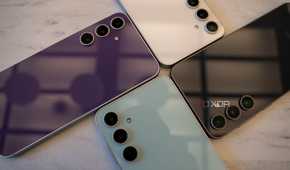 Four Samsung Galaxy S23 FE smartphones.