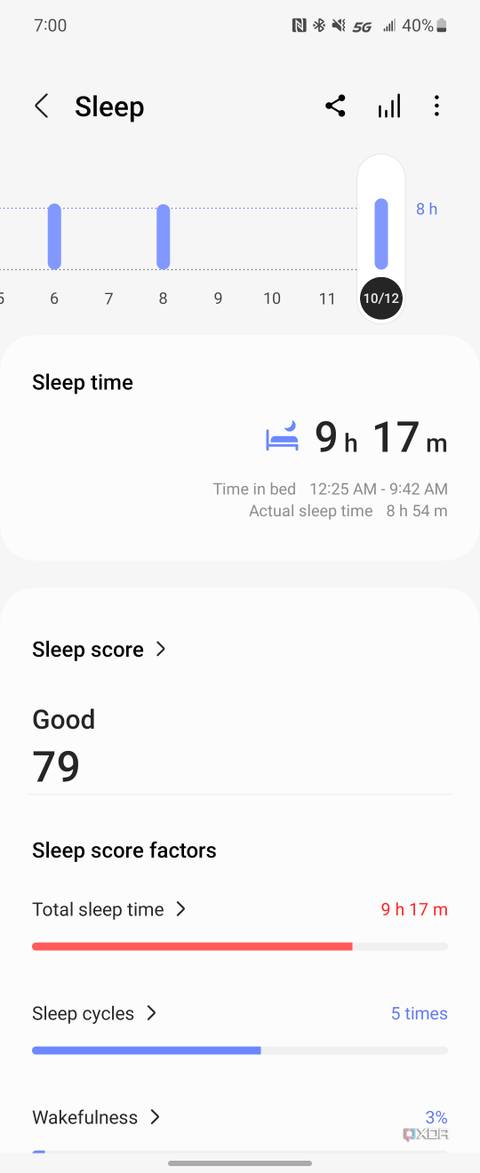 A sleep page in the Samsung Health app.