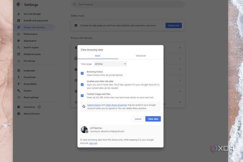 Confirming to clear browser data in Chrome