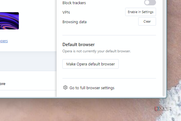 Full browser settings in Opera