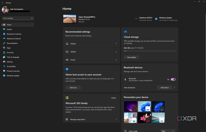 Screenshot of the Home section in the Windows 11 Settings app