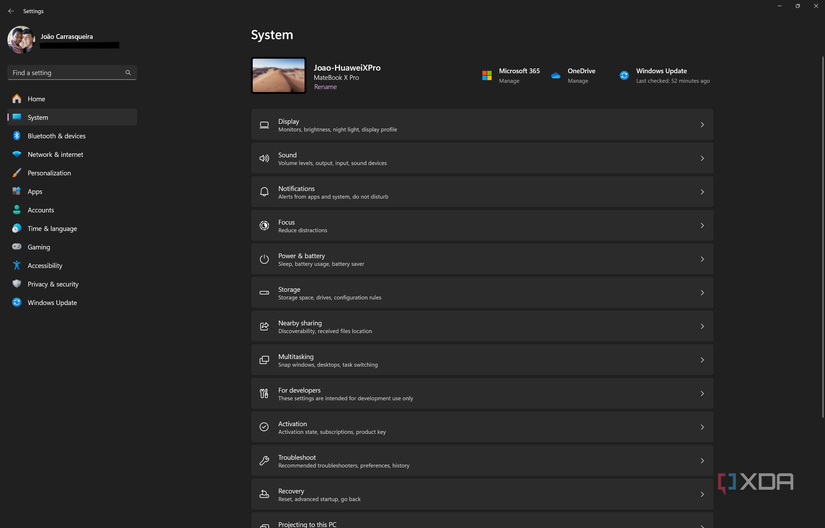 Screenshot of the System section in the Windows 11 Settings app
