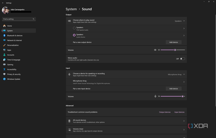 Screenshot of the Sound page in Windows 11 Settings