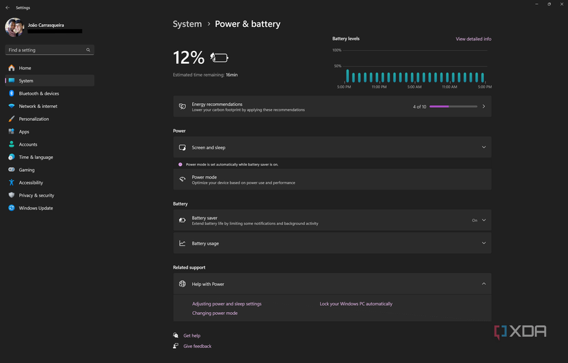 Screenshot of the Power and Battery page in Windows 11 Settings