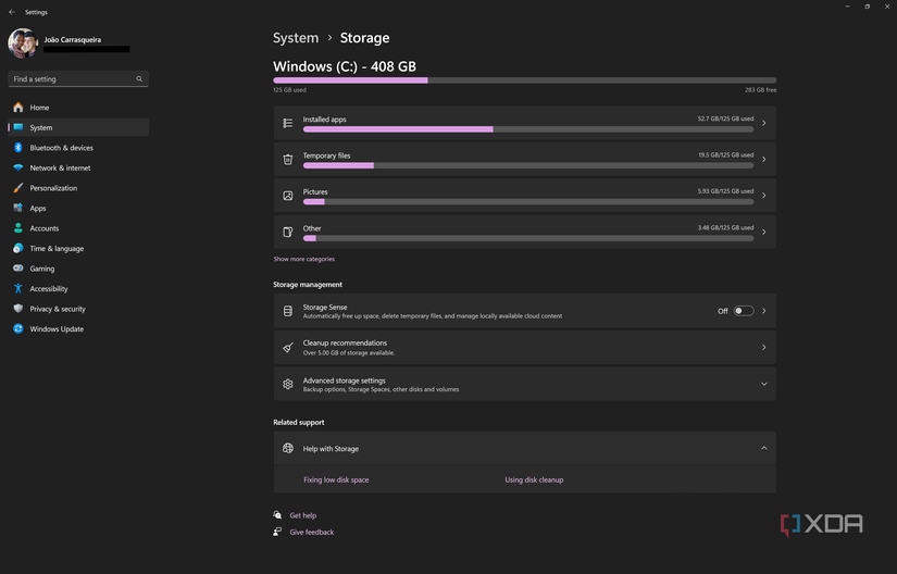 Screenshot of Storage page in Windows 11 Settings