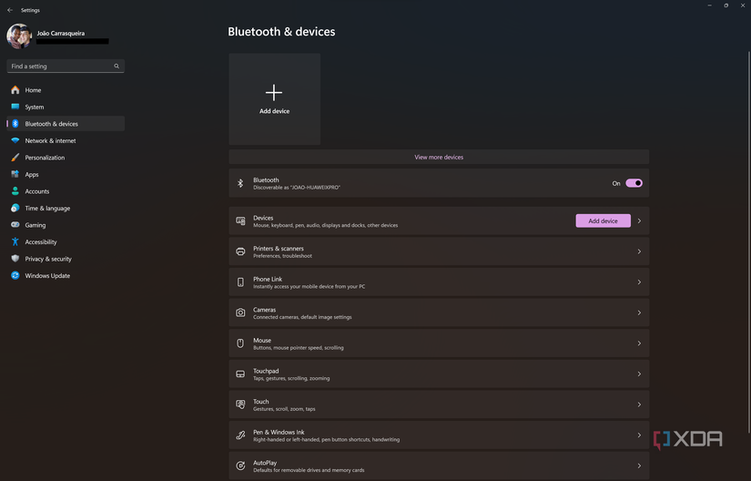 Screenshot of Bluetooth and Devices section in Windows 11 Settings