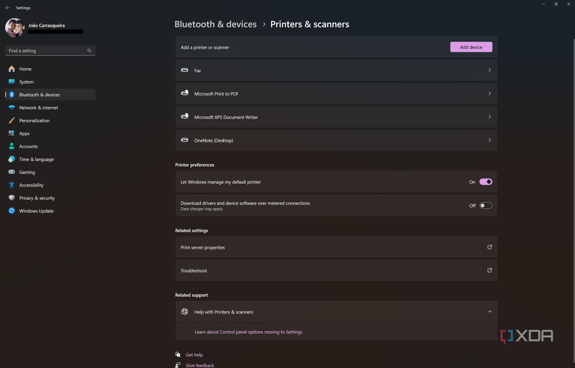 Screenshot of the Printers and scanners page in the Windows 11 Settings app